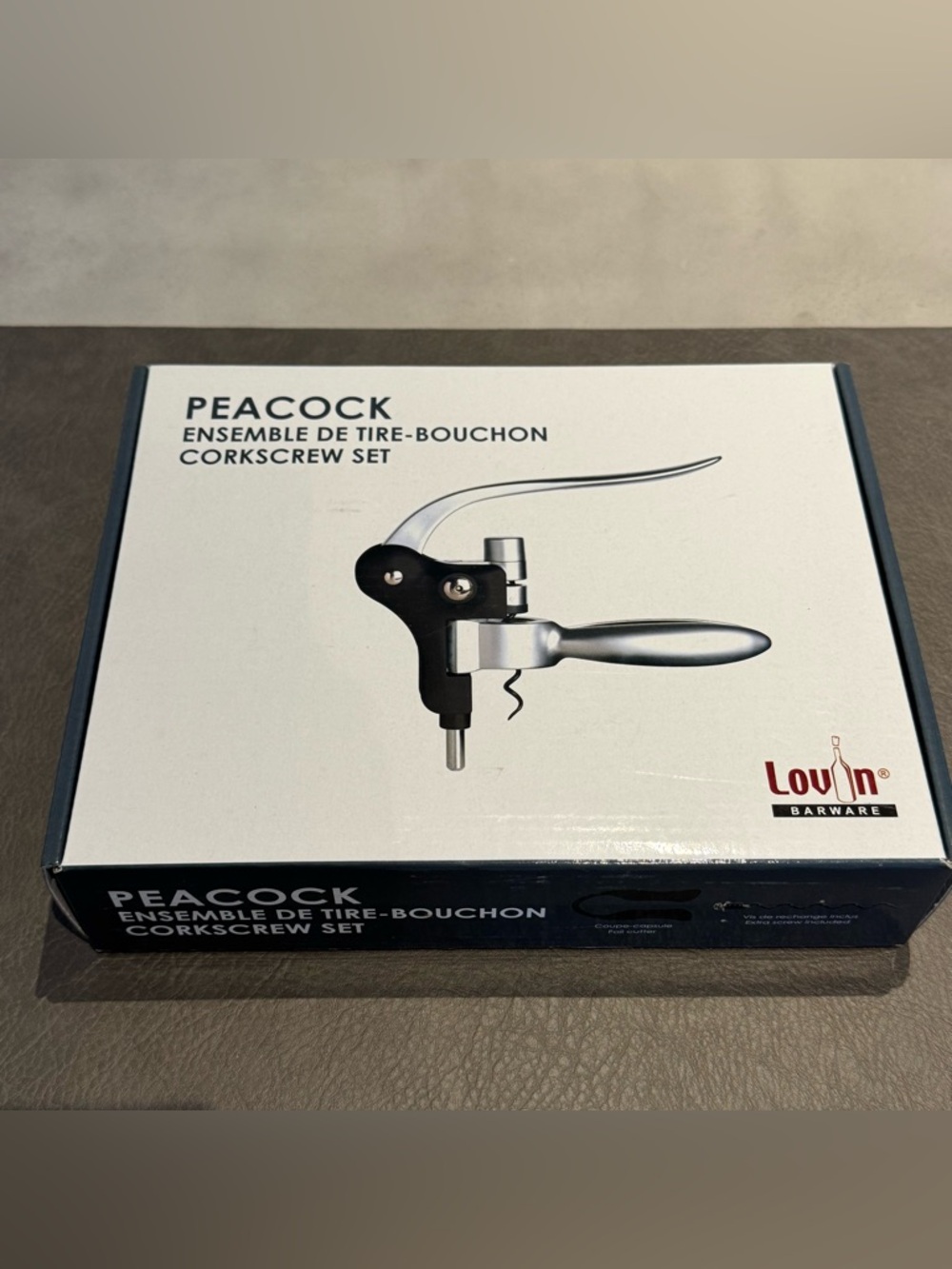 Peacock Corkscrew Wine Opener Set - Silver & Black